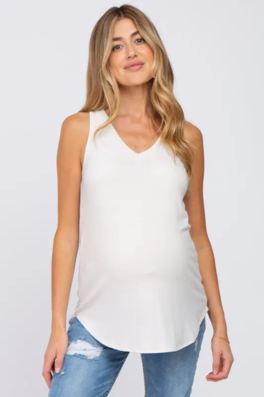 Ivory V-Neck Maternity Tank Top sold by Pinkblush