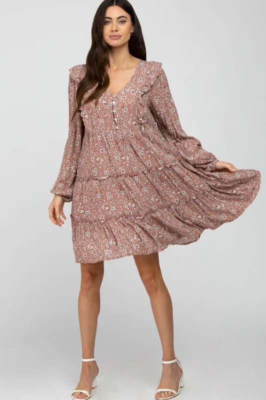Mauve Floral Ruffle Tiered Dress sold by Pinkblush