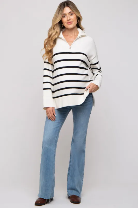 Black Striped Half Zip Maternity Knit Pullover sold by Pinkblush