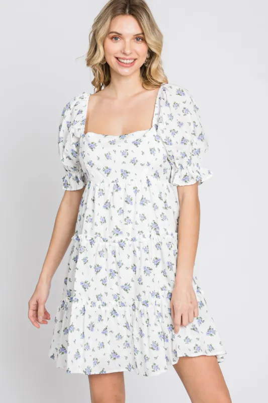 Blue Floral Puff Sleeve Mini Dress sold by Pinkblush
