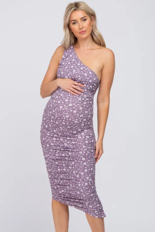 Lavender Floral One Shoulder Maternity Dress sold by Pinkblush