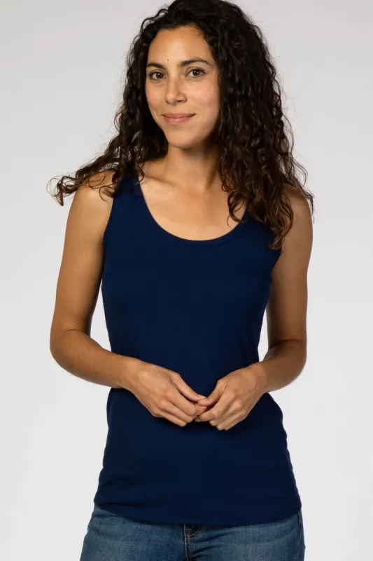 Navy Ribbed Sleeveless Top sold by Pinkblush