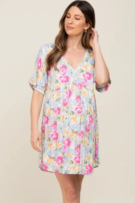 Blue Floral Babydoll Maternity Dress sold by Pinkblush