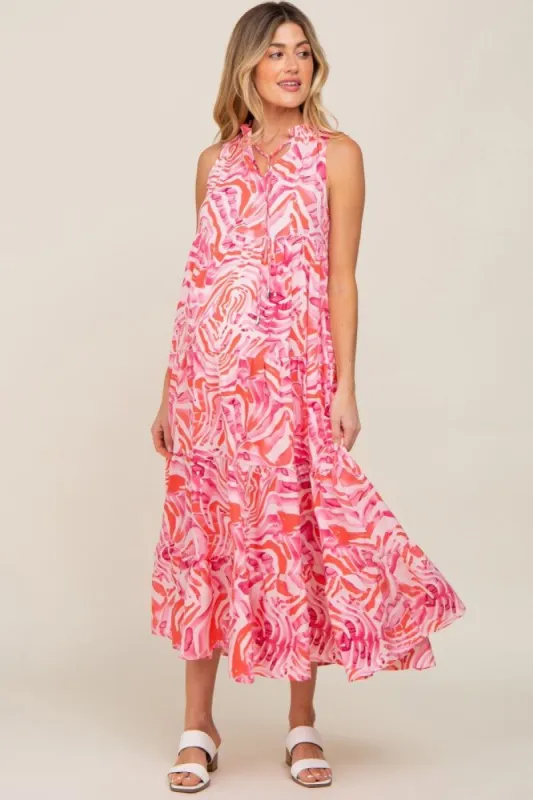 Pink Print Sleeveless Tiered Maternity Maxi sold by Pinkblush