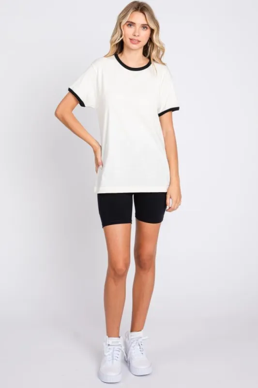 Black Cream Short Sleeve Ringer Tee sold by Pinkblush