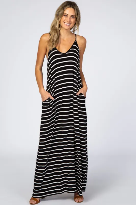 Black Striped Cami Strap Maxi Dress sold by Pinkblush