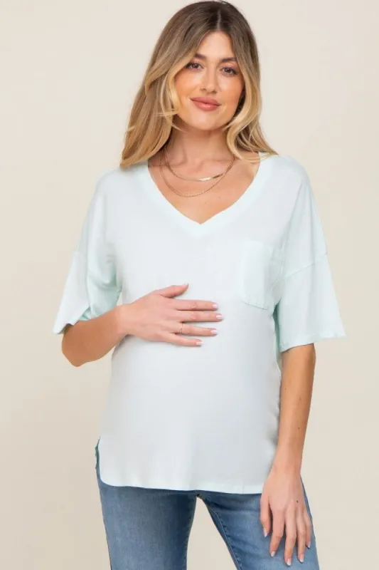 Mint Pocketed V-Neck Maternity Top sold by Pinkblush