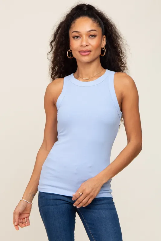 Light Blue Ribbed Basic Tank Top sold by Pinkblush