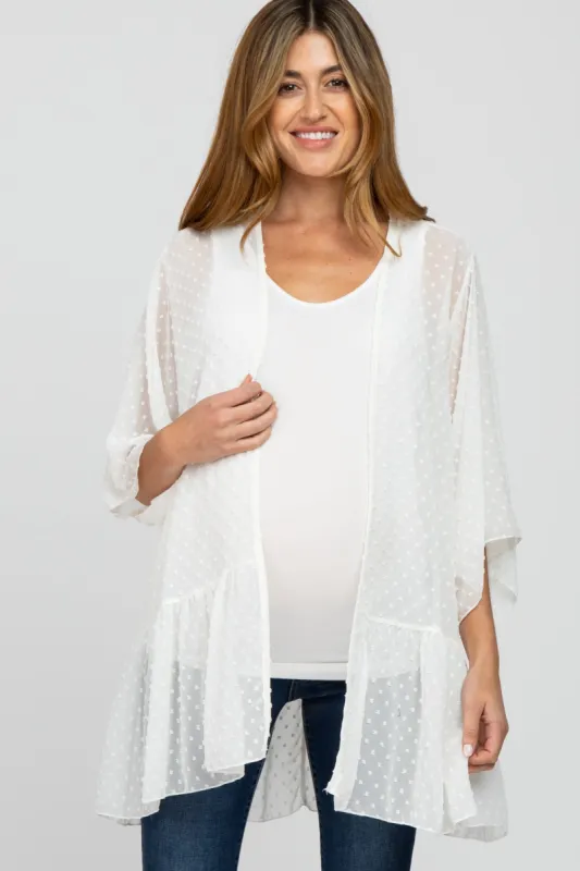 Ivory Swiss Dot 3/4 Sleeve Chiffon Maternity Cover Up sold by Pinkblush