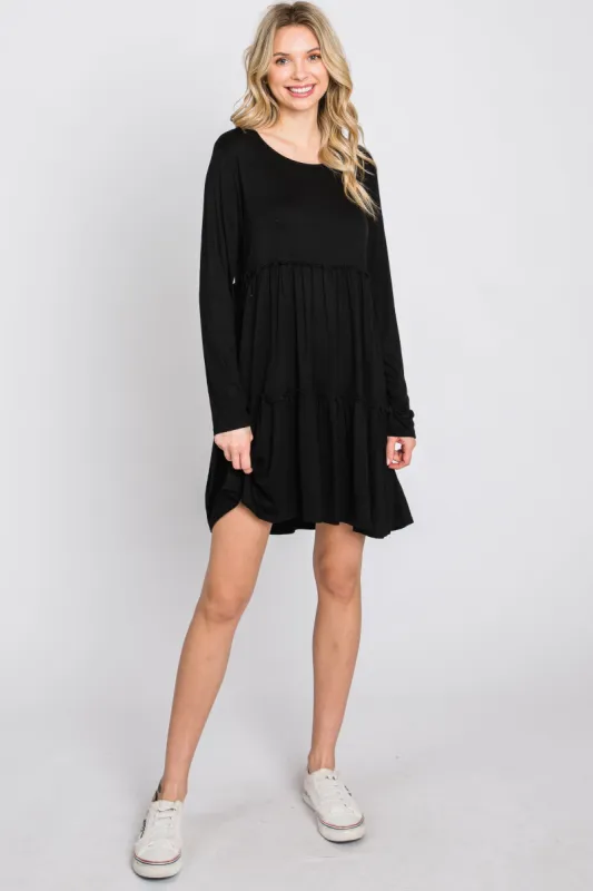 Black Long Sleeve Tiered Dress sold by Pinkblush