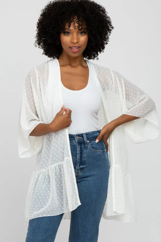 Ivory Swiss Dot 3/4 Sleeve Chiffon Cover Up sold by Pinkblush