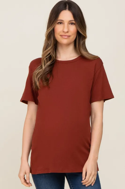 Rust Oversized Short Sleeve Maternity Top sold by Pinkblush
