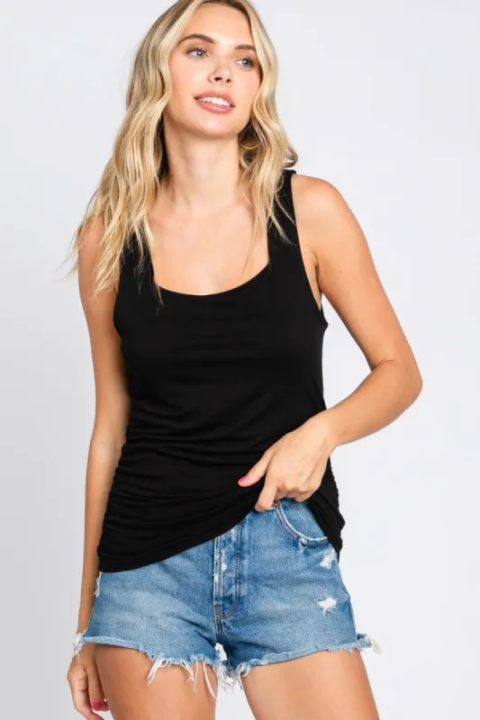 Black Square Neck Ruched Sides Top sold by Pinkblush