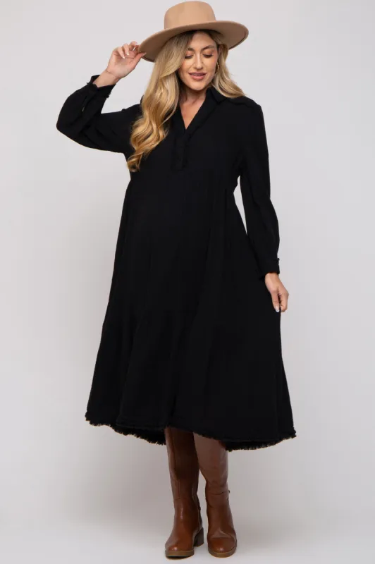 Black Fringe Maternity Midi Dress sold by Pinkblush