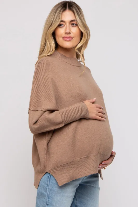 Taupe Knit Mock Neck Maternity Sweater sold by Pinkblush