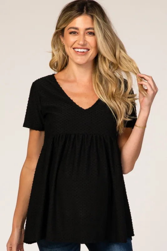 Black Textured Babydoll Maternity Blouse sold by Pinkblush