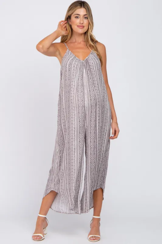 Brown Printed Asymmetrical Maternity Jumpsuit made by Pinkblush