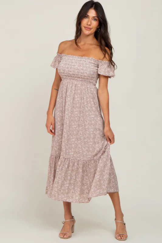 Light Pink Floral Smocked Square Neck Midi Dress sold by Pinkblush