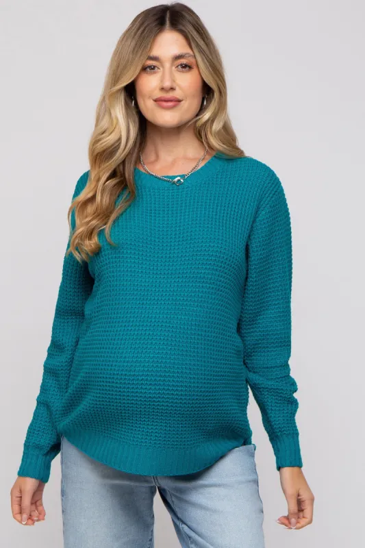 Teal Waffle Knit Round Hem Maternity Sweater sold by Pinkblush