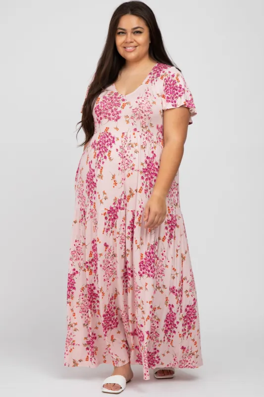 Pink Floral Tiered Plus Maxi Dress sold by Pinkblush