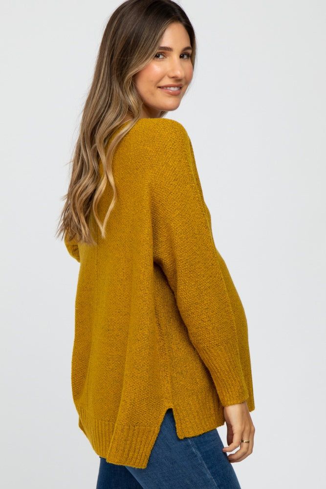 Mustard V-Neck Side Slit Maternity Sweater sold by Pinkblush product image thumbnail 2