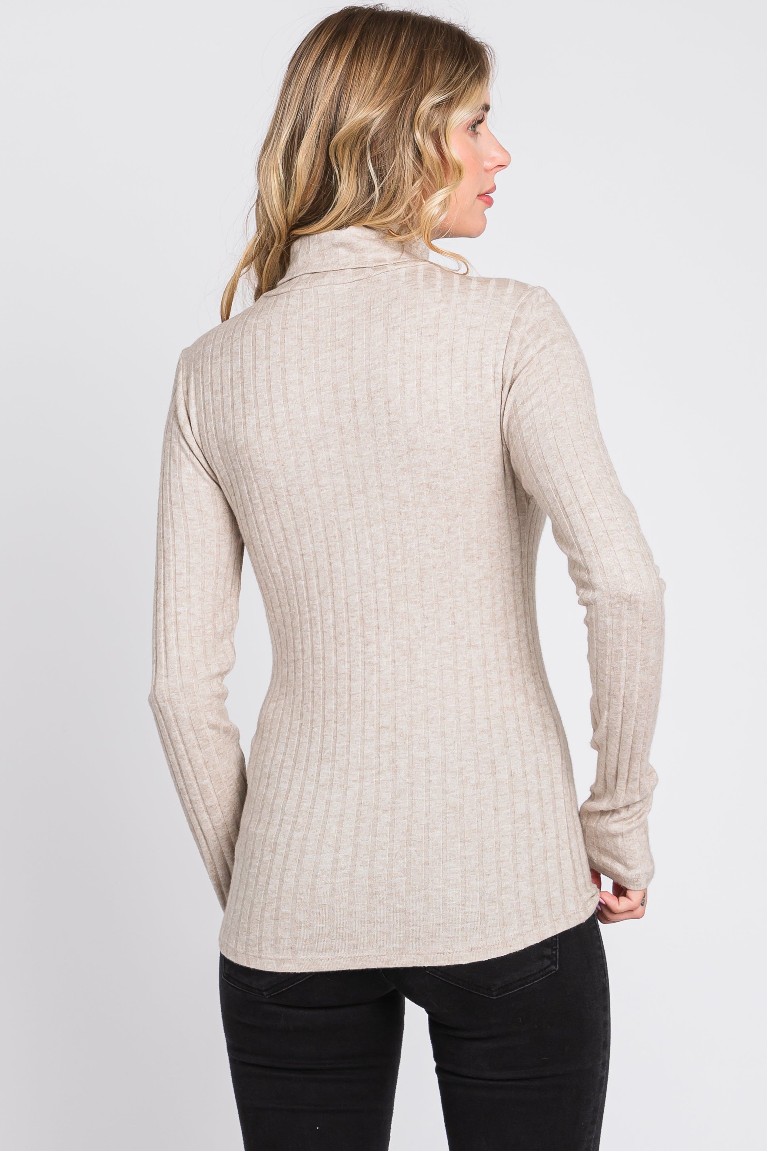 Beige Ribbed Long Sleeve Turtle Neck Top sold by Pinkblush product image thumbnail 3