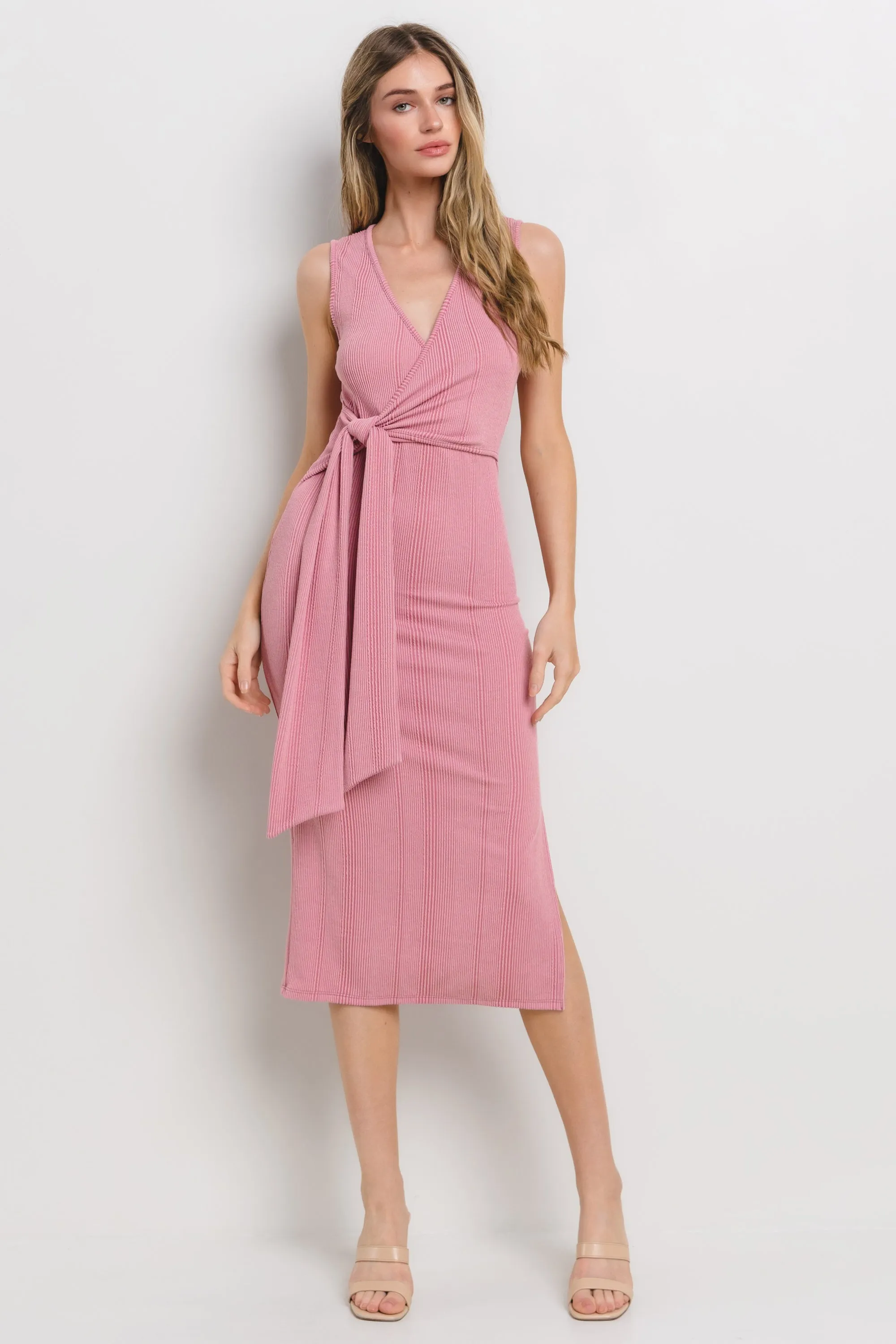 Mauve Ribbed Wrap Maternity Midi Dress sold by Pinkblush product image thumbnail 4