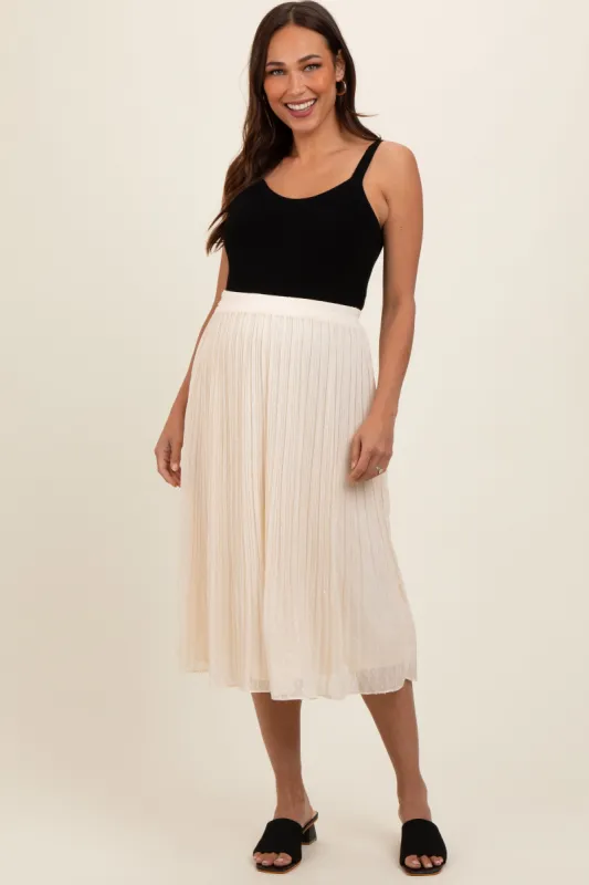 Cream Swiss Dot Pleated Maternity Midi Skirt sold by Pinkblush