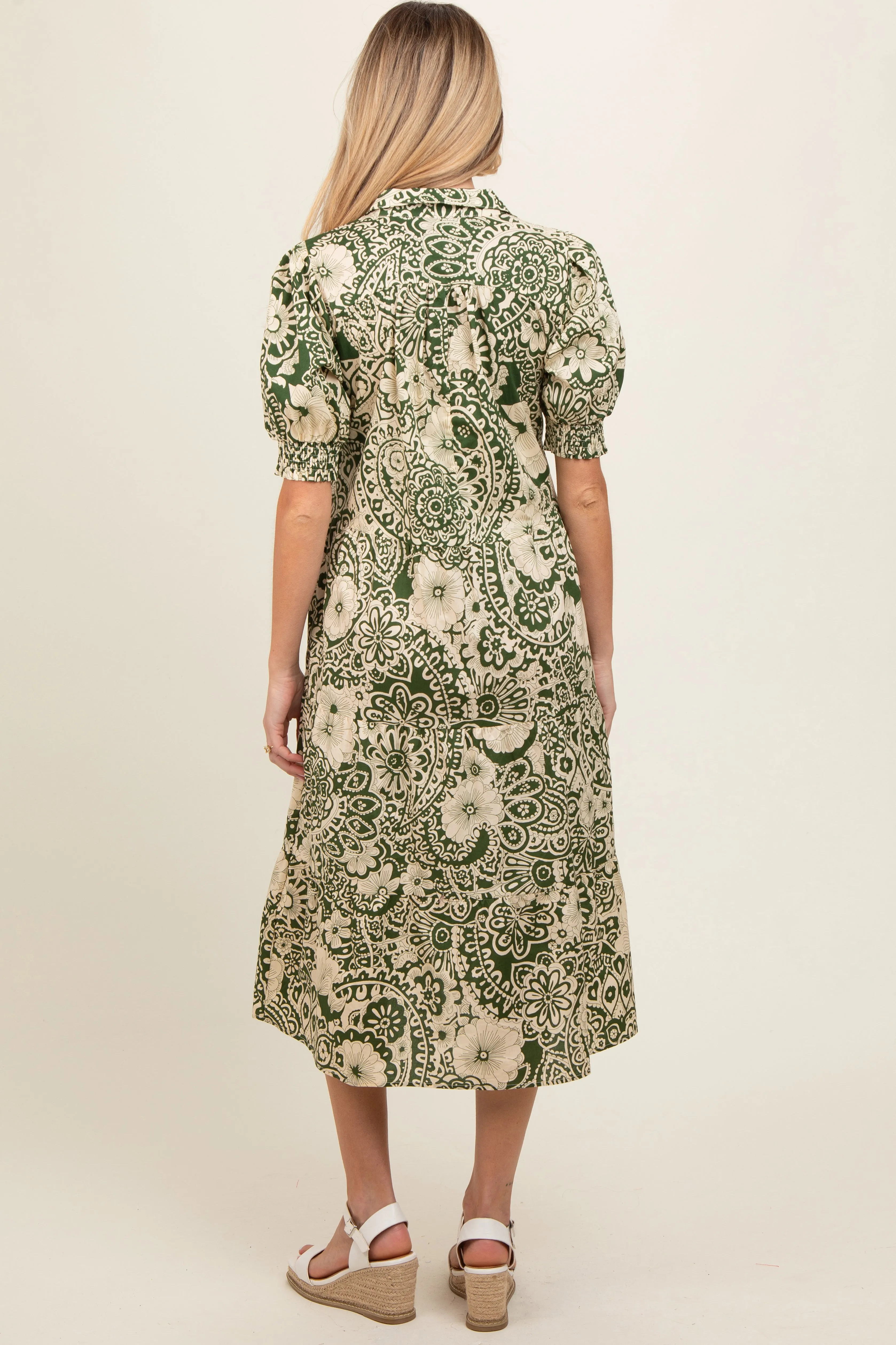 Olive Floral Collared Tiered Maternity Midi Dress sold by Pinkblush product image thumbnail 2
