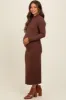 Brown Ruffle Mock Neck Long Sleeve Maternity Midi Dress sold by Pinkblush