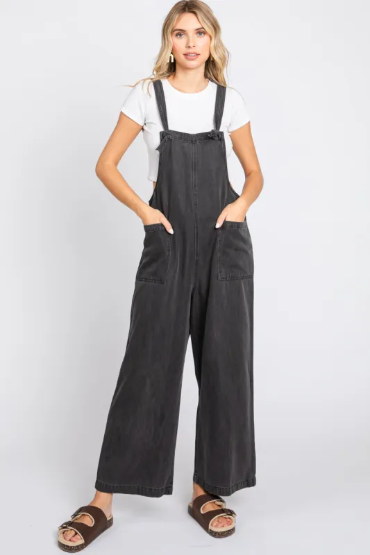 Black Front Pocket Cropped Overall sold by Pinkblush