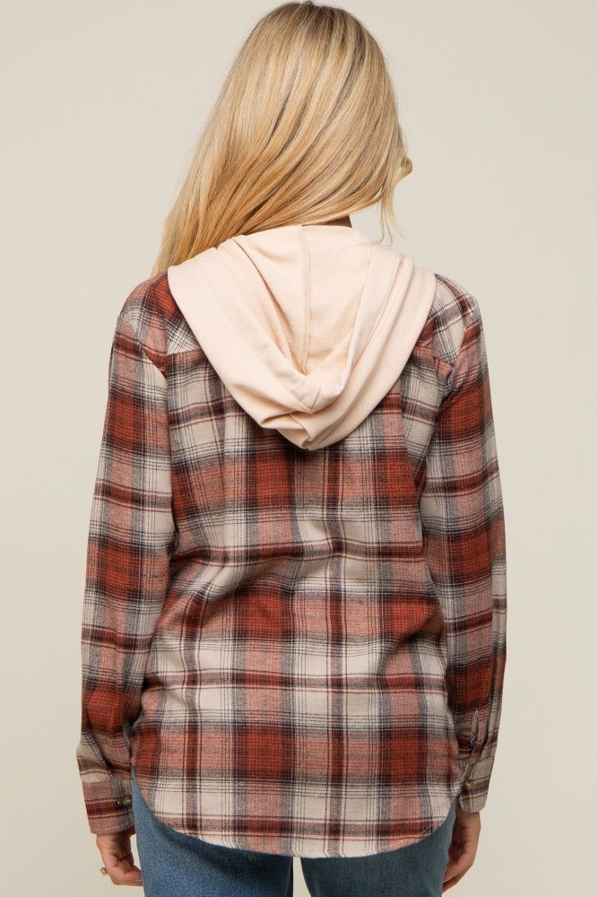 Rust Plaid Button Front Hooded Maternity Top sold by Pinkblush product image thumbnail 3