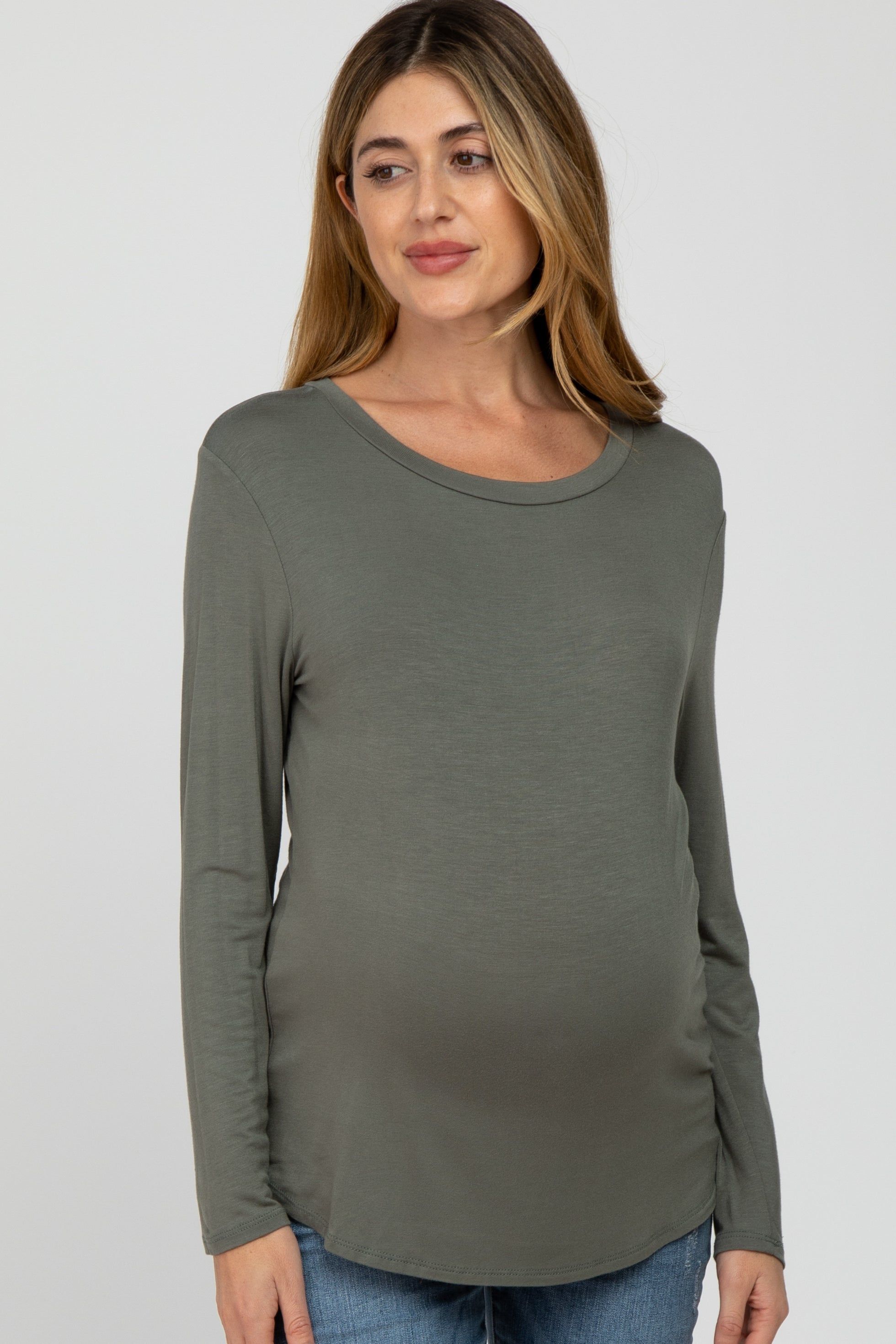 Olive Basic Long Sleeve Maternity Top sold by Pinkblush