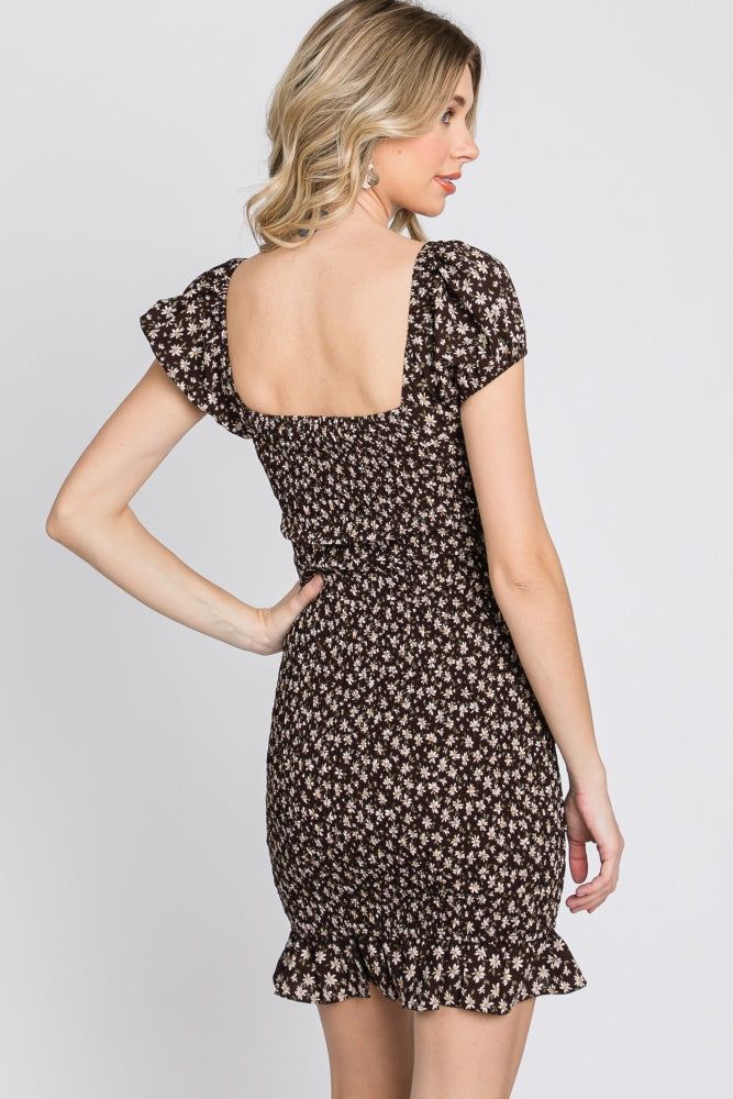 Brown Floral Smocked Cutout Mini Dress sold by Pinkblush product image thumbnail 8