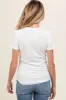 White Ribbed Short Sleeve Curved Hem Maternity Top sold by Pinkblush