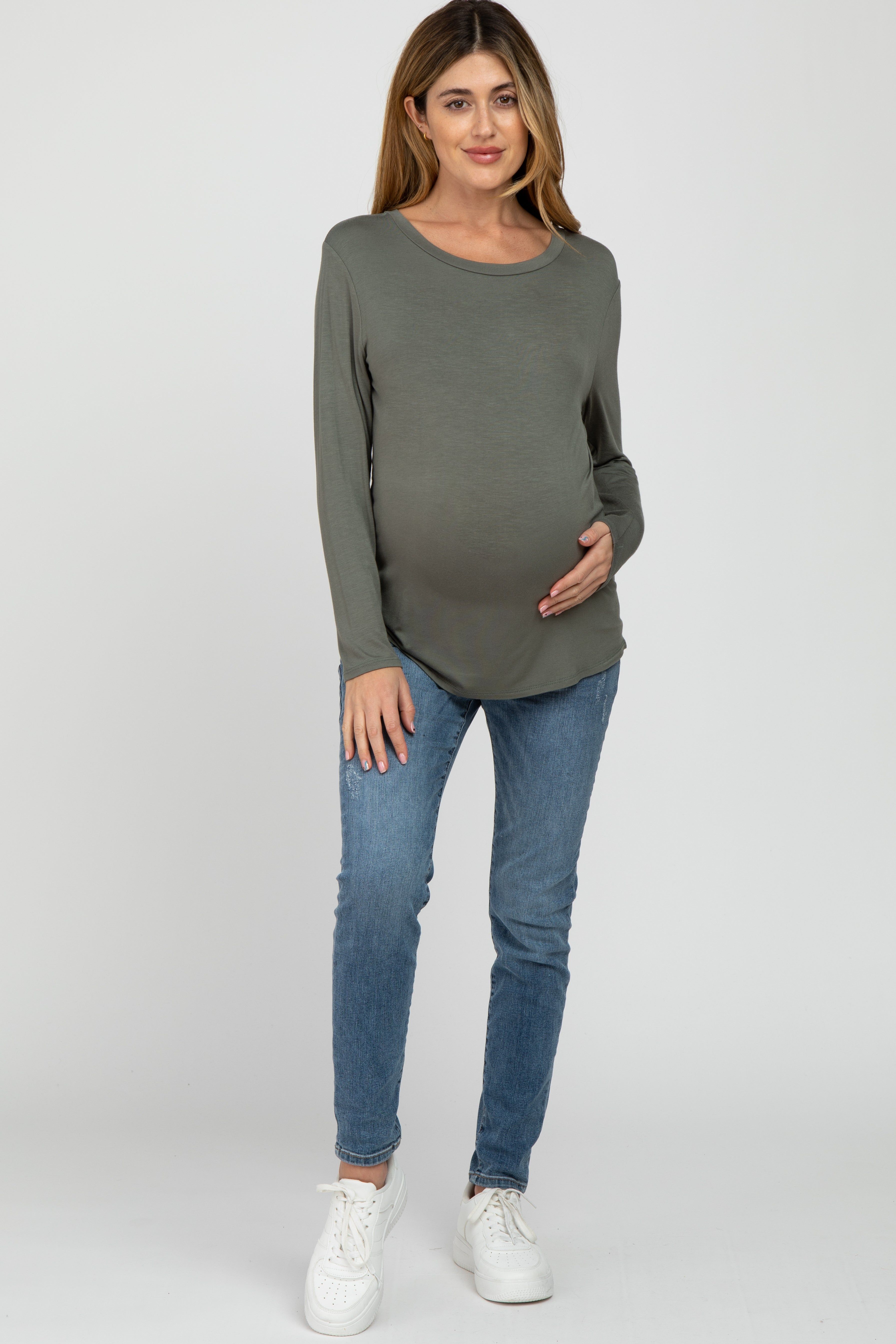 Olive Basic Long Sleeve Maternity Top sold by Pinkblush product image thumbnail 2