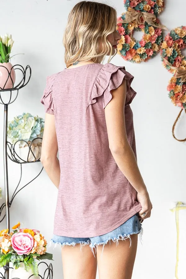 Mauve Heathered Ruffle Cap Sleeve Top sold by Pinkblush product image thumbnail 3