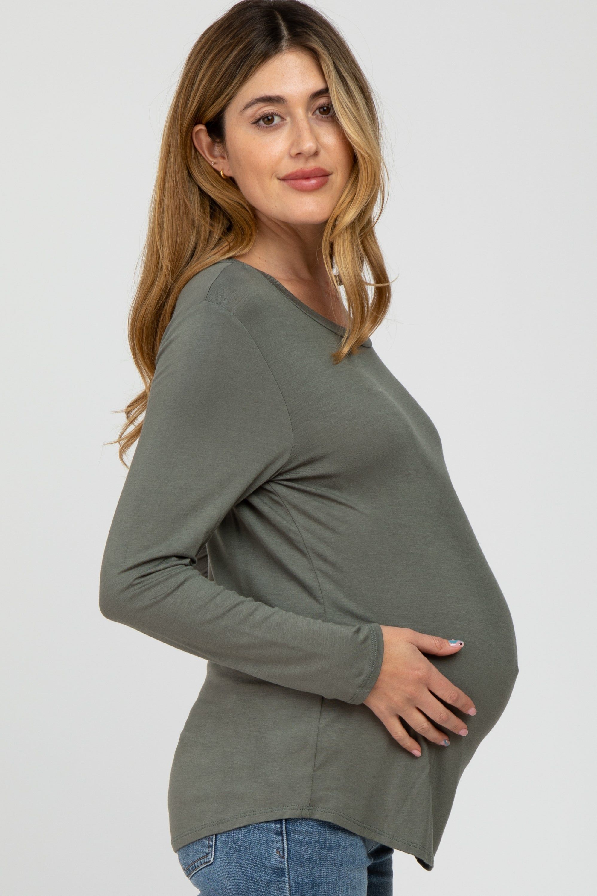Olive Basic Long Sleeve Maternity Top sold by Pinkblush product image thumbnail 3
