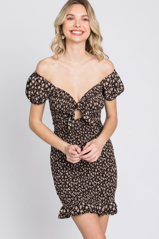 Brown Floral Smocked Cutout Mini Dress sold by Pinkblush product image thumbnail 10