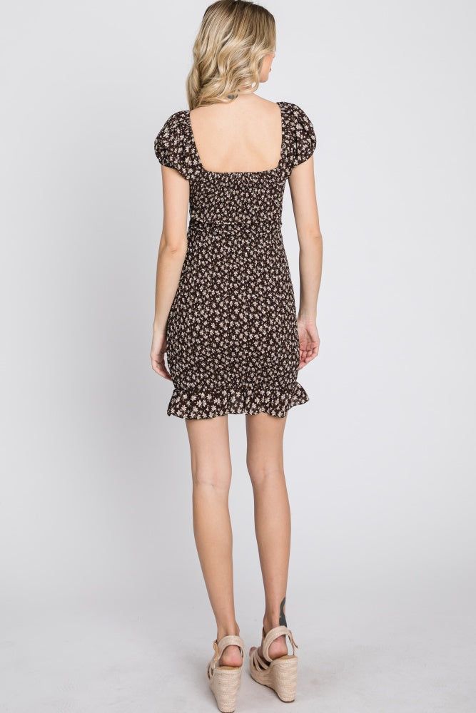 Brown Floral Smocked Cutout Mini Dress sold by Pinkblush product image thumbnail 7