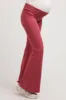Mauve Fold-Over Waistband Flared Maternity Leggings sold by Pinkblush