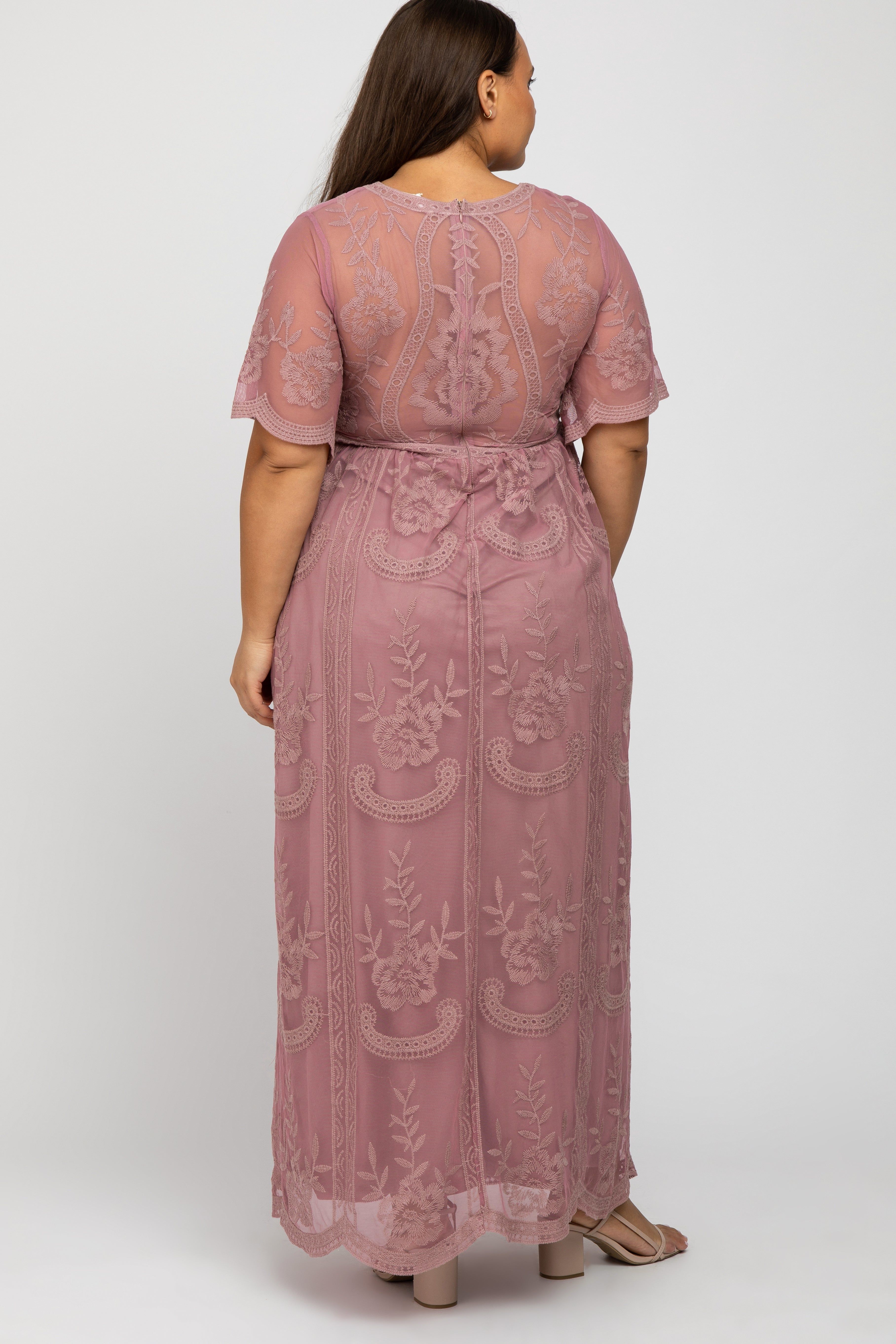 Mauve Lace Mesh Overlay Plus Maxi Dress sold by Pinkblush product image thumbnail 3