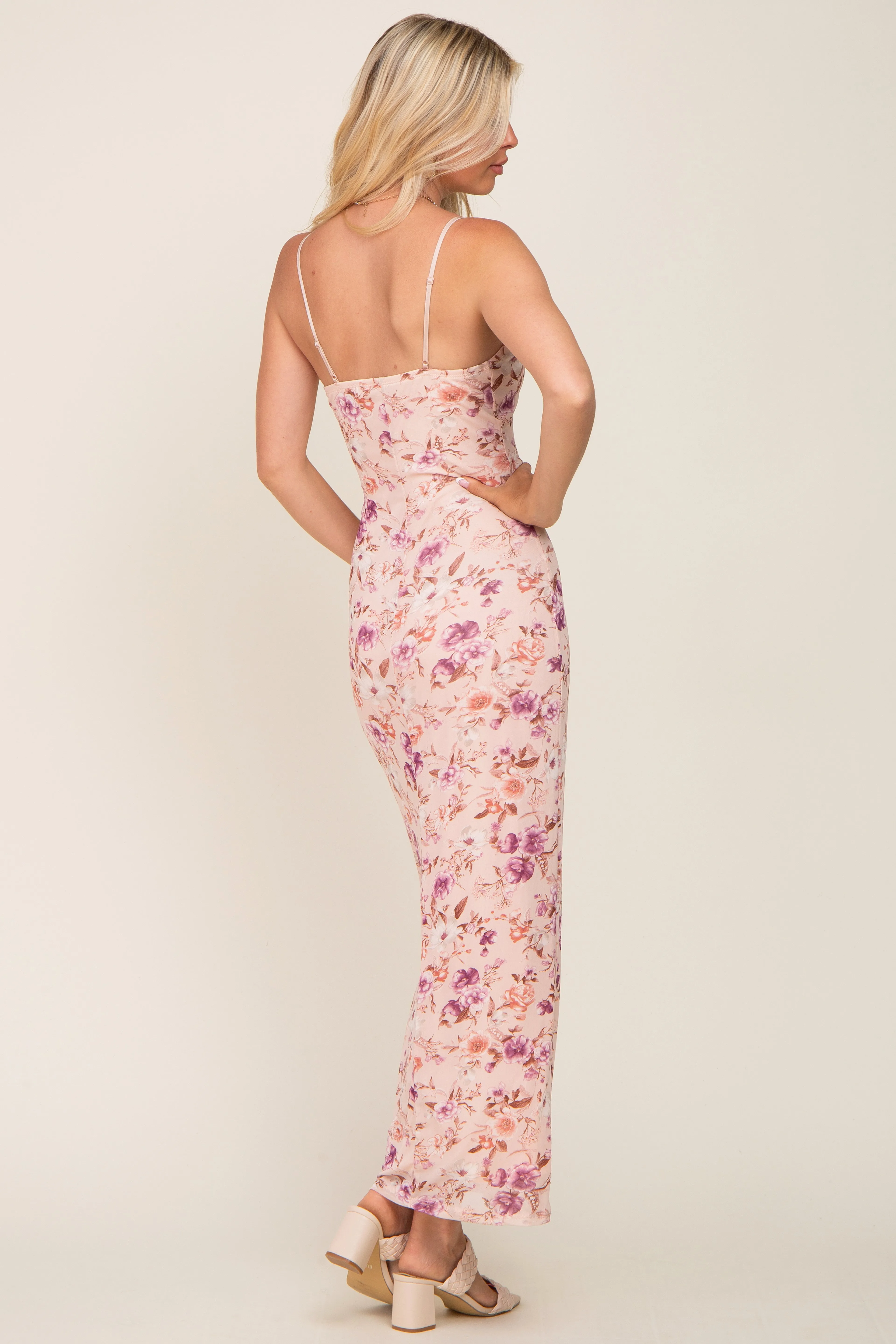 Pink Floral Mesh V-Neck Maxi Dress sold by Pinkblush product image thumbnail 3