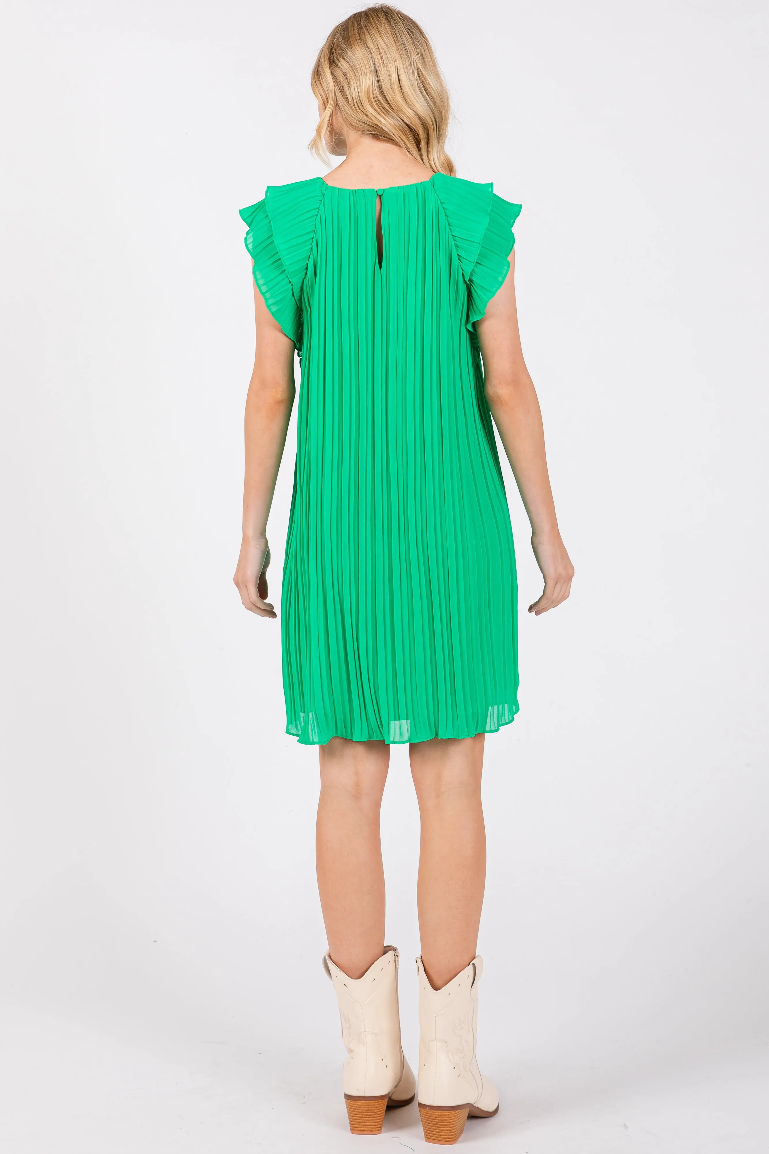 Green Flutter Sleeve Pleated Chiffon Mini Dress sold by Pinkblush product image thumbnail 3
