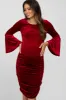 Red Velvet Ruched Bell Sleeve Maternity Dress sold by Pinkblush