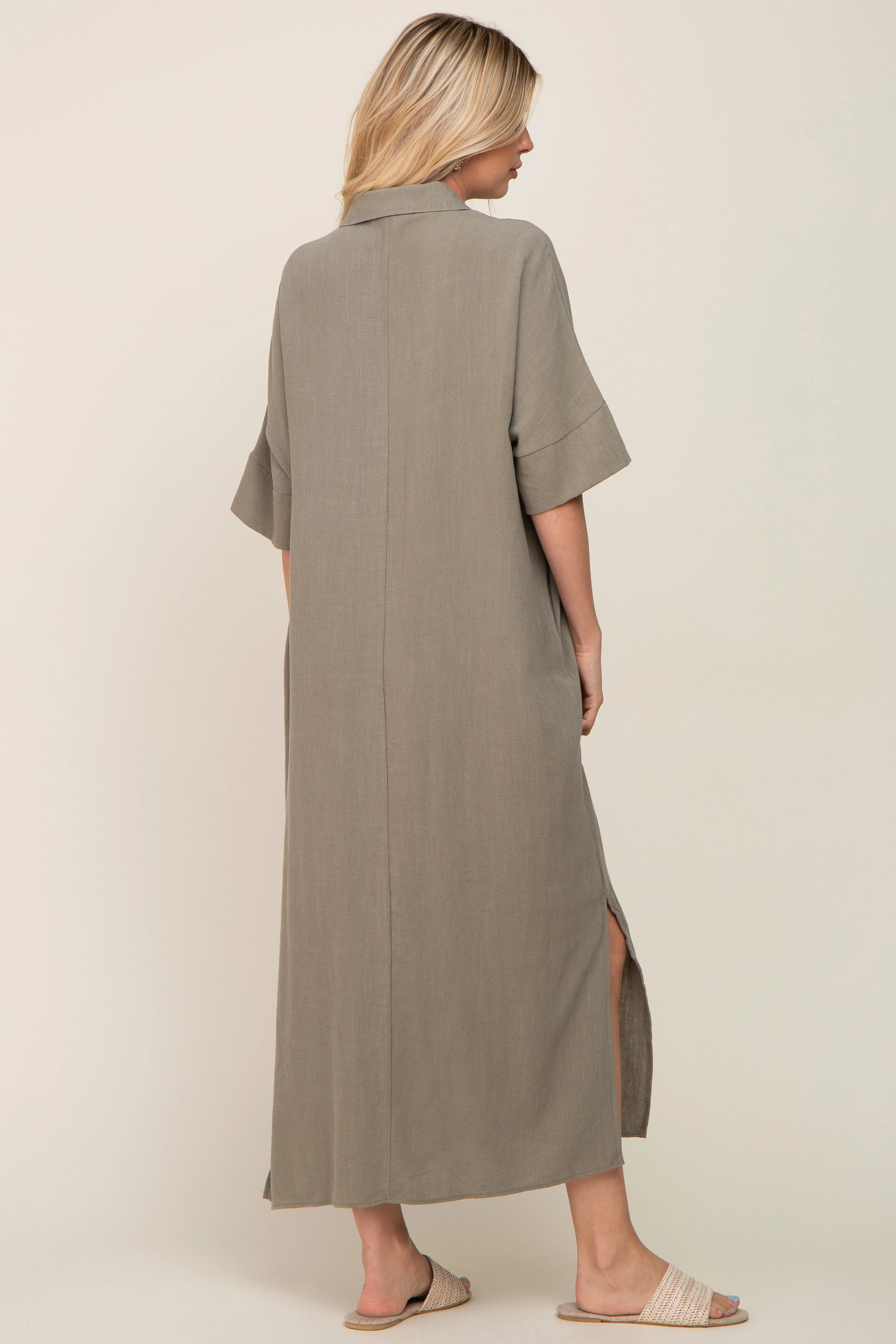 Olive Collared Linen Maxi Dress sold by Pinkblush product image thumbnail 3