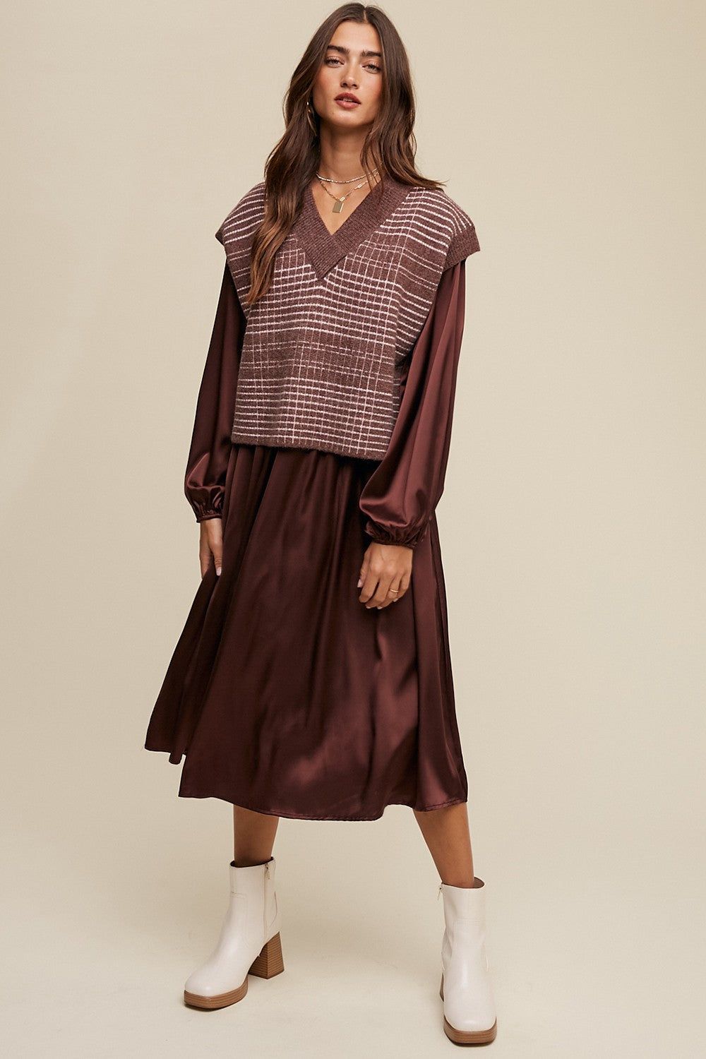 Red Plaid V-Neck Cropped Sweater Vest sold by Pinkblush product image thumbnail 4