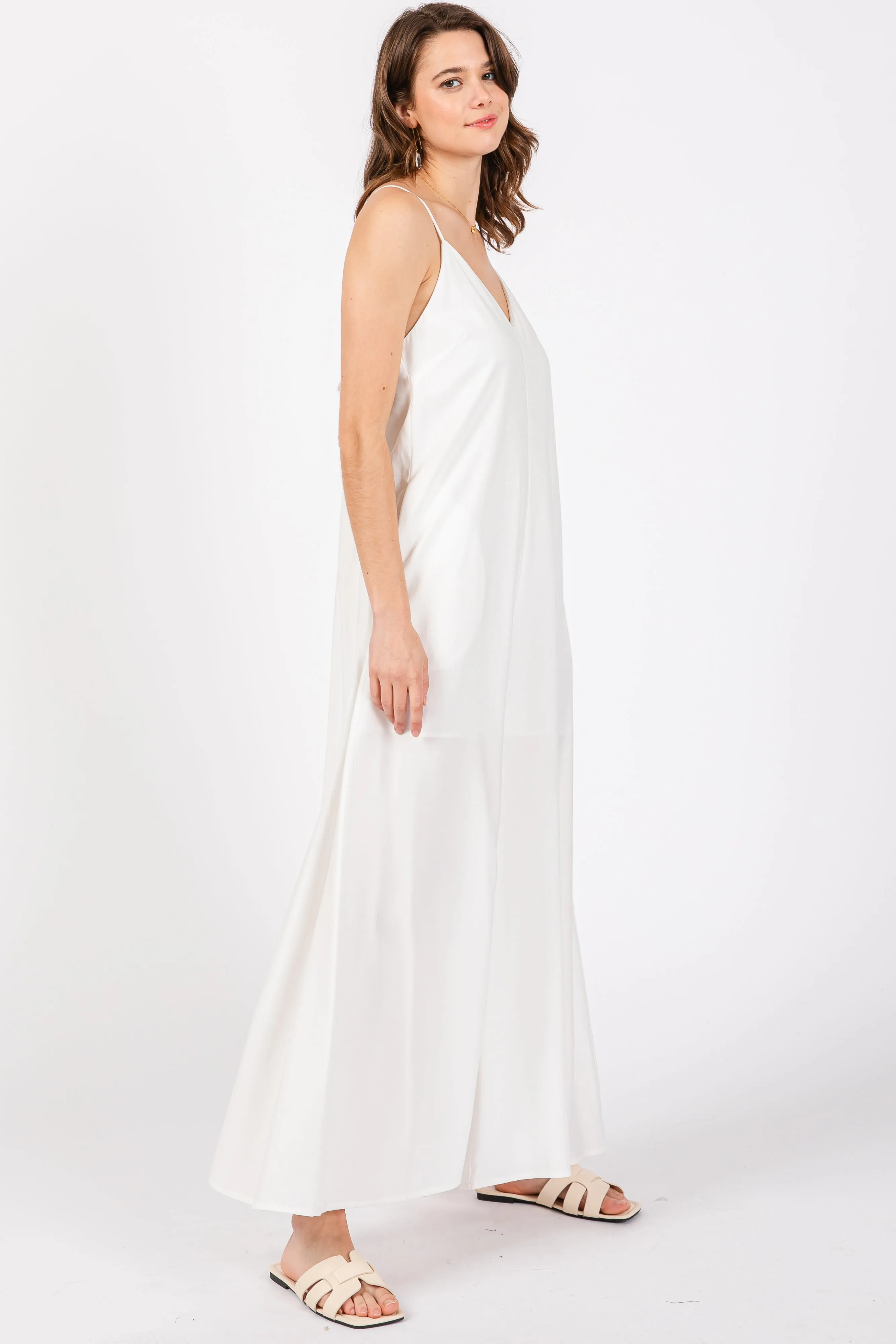 Ivory V-Neck Sleeveless Wide Leg Jumpsuit sold by Pinkblush product image thumbnail 2