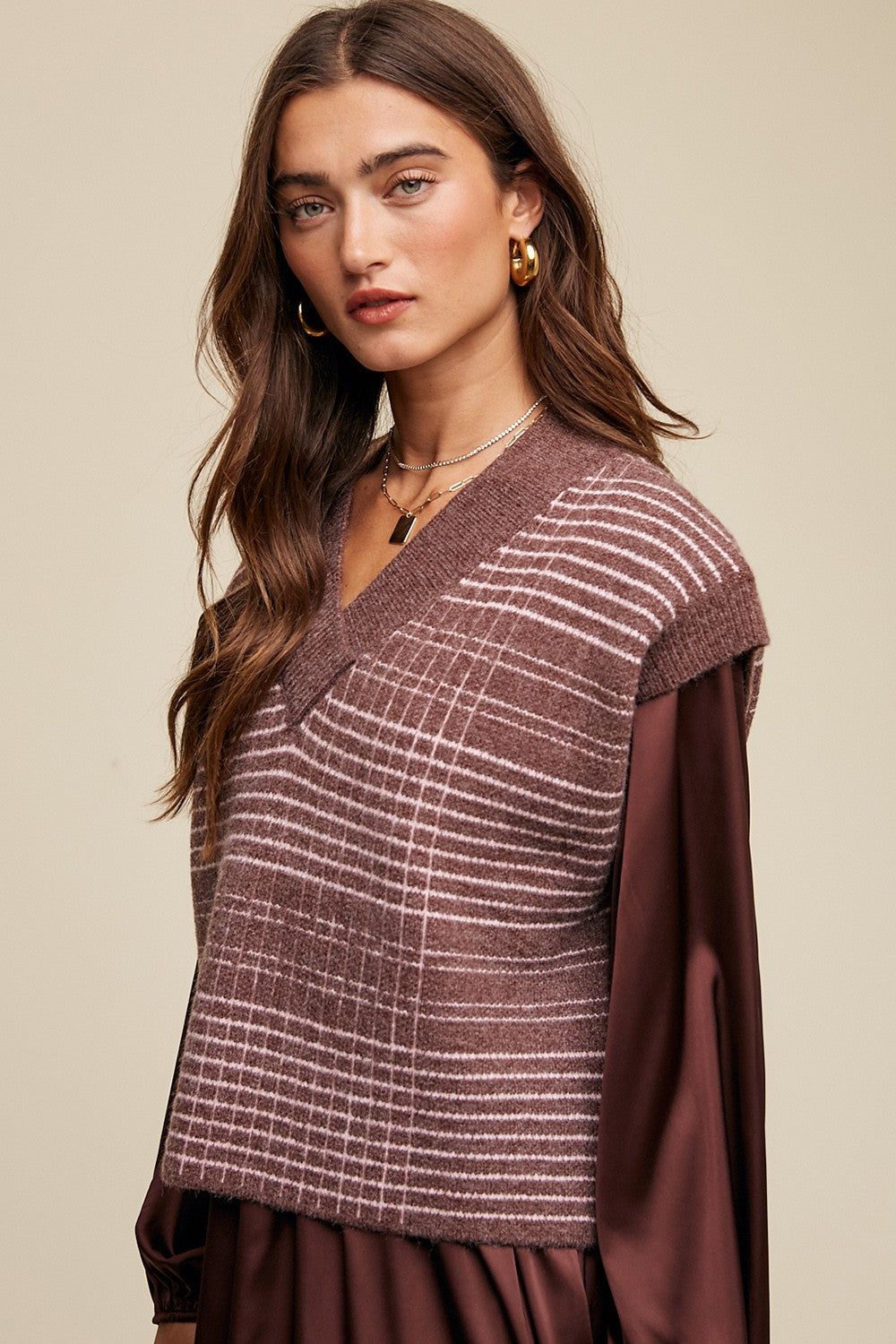 Red Plaid V-Neck Cropped Sweater Vest sold by Pinkblush product image thumbnail 2