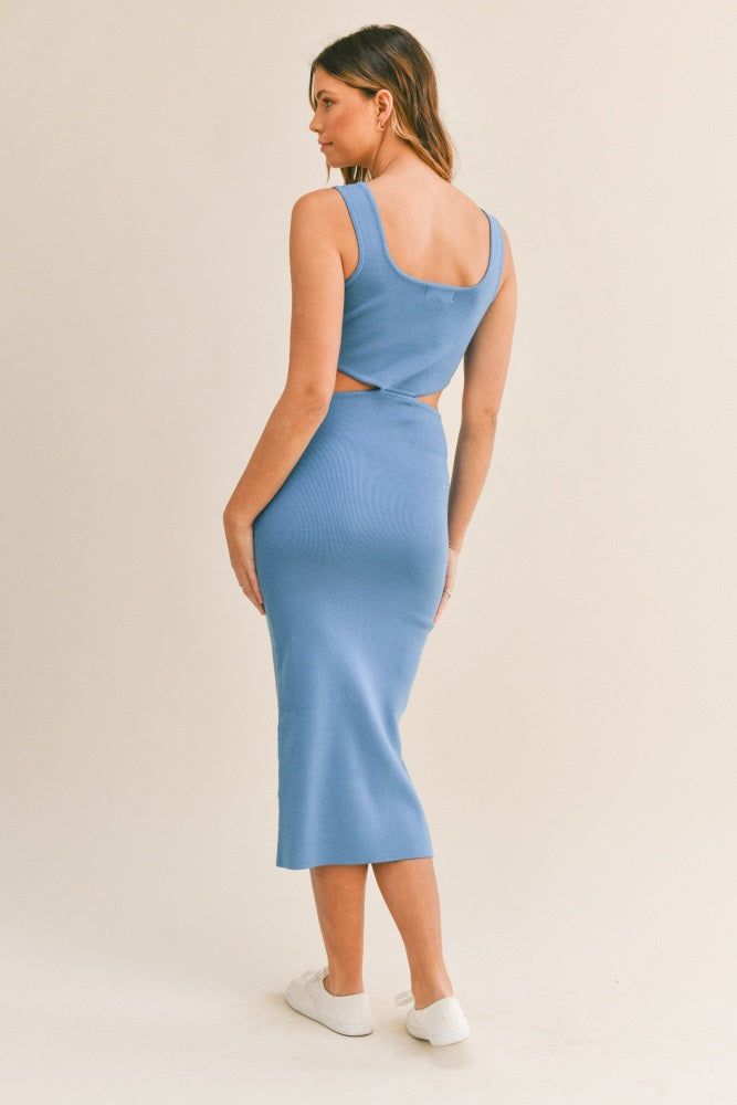 Blue Sleeveless Side Cutout Midi Dress sold by Pinkblush product image thumbnail 4